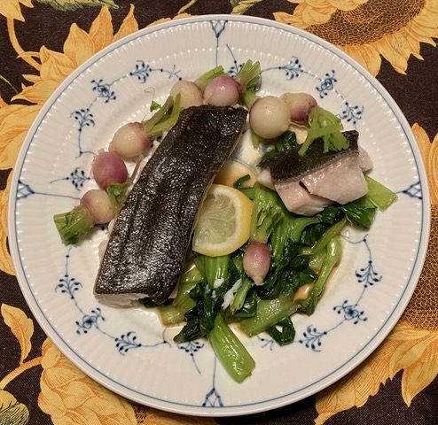 STEAMED BLACK COD WITH BABY BOK CHOY